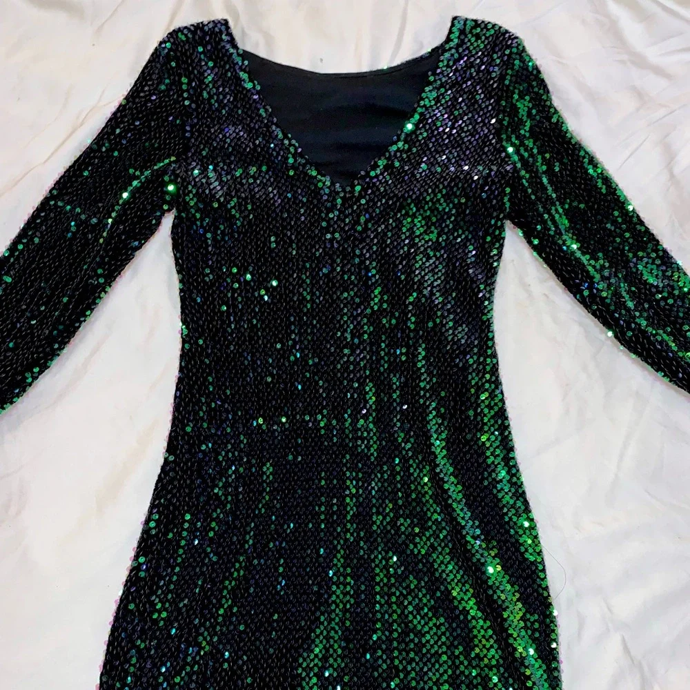 🪩 Motel Rocks Green Sequin Backless Dress - Size S - Picture 3 of 4